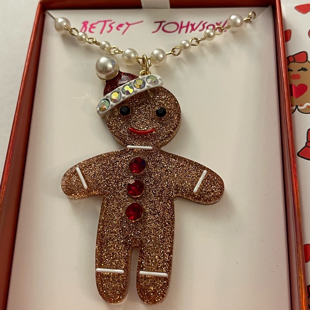 New Betsey Johnson Gingerbread man Necklace J22 - Picture 2 of 2